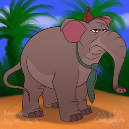 all_fours alternate_species ascot clothing detective_hat elephant_toes feral frown frowning_at_viewer hat headgear headwear implied_transformation looking_at_viewer male mostly_nude mouth_closed nude proboscis_(anatomy) solo tail tear_trough text trunk_(anatomy) atimon disney disney's_aladdin the_great_mouse_detective basil_(disney) elephant elephantid mammal proboscidean 1:1 2023 digital_media_(artwork) signature