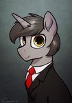 clothed clothed_feral clothing feral horn looking_at_viewer necktie smile solo unicorn_horn selenophile hasbro my_little_pony mythology fan_character equid equine mammal mythological_creature mythological_equine unicorn 2021 absurd_res hi_res signature