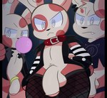 angry anthro balls blowing_bubble_gum bubble_gum clothed clothing collar crossdressing ear_piercing fangs femboy fishnet_clothing fishnet_legwear floppy_ears foreskin fur generation_3_pokemon genitals group hi_res humanoid_genitalia humanoid_penis legwear male mintytempest nintendo pasties penis piercing pokemon pokemon_(species) ring spinda spiral_eyes teeth trio