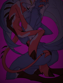 4_fingers after_sex anthro back_spines beak bite bite_mark black_beak blood blood_in_mouth blood_on_beak bodily_fluids butt chest_tuft cum cum_drip cum_inside dripping duo feather_tuft feathers feet fingers fluffy fluffy_chest genital_fluids grey_body grey_feathers hair hand_in_hair holding_another hooves hug humanoid_on_anthro kneeling licking licking_lips male male/male markings multicolored_body navel nude pink_background red_body sharp_teeth shoulder_bite simple_background size_difference spade_tail spiked_tail spikes spikes_(anatomy) spines striped_markings striped_tail stripes tail tail_feathers tail_markings talons teeth toes tongue tongue_out touching_hair tuft yellow_teeth meribe hellaverse helluva_boss blitzo_(helluva_boss) stolas_(helluva_boss) avian bird demon humanoid imp owl owl_demon compression_artifacts hi_res