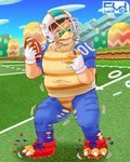 2022 american_football_uniform ball bowser chargin'_chuck cleats clothing edmol football_field football_helmet football_jersey football_player gloves gridiron_ball handwear hi_res koopa male mario_bros nintendo scalie torn_clothing transformation