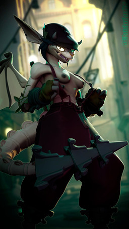 alley anthro breasts fangs female grey_body horn small_breasts small_waist solo teeth wonderfox712 sudabanan_(modeler) deadlock_(game) valve ivy_(deadlock) gargoyle 9:16 absurd_res blender_(artwork) digital_media_(artwork) hi_res