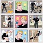 bathroom blonde_hair duo hair humor light_bulb male muscular muscular_human muscular_male superhero toilet gurihiru marvel eddie_brock venom_(marvel) alien goo_creature human mammal symbiote comic hi_res