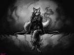 abstract_background anthro clothed clothing female looking_at_viewer magic mask smile solo conditional_dnp ratte legacy_(ratte) kumo_(ratte) canid canine fox mammal wraith 2015 4:3 digital_media_(artwork)