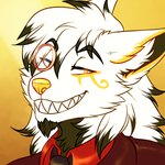 anthro clothed clothing eyewear fur hair looking_at_viewer male markings monocle simple_background smile solo tigerinspace goldomond canid canine canis mammal wolf 1:1 digital_media_(artwork) hi_res