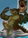 abs anthro anthro_pred balls big_penis cruise_ship destruction erection genitals macro male male_pred merchant_ship muscular muscular_anthro muscular_male passenger_ship penis ship solo vehicle vein veiny_penis vore watercraft kurtcbrox carnak_(carpo) crocodile crocodilian reptile scalie 2021 hi_res