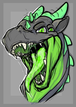 bodily_fluids countershade_jaw countershade_neck countershading feral gaping_mouth green_eyes green_insides green_mouth green_tongue horn male mouth_shot multi_eye open_mouth saliva saliva_on_tongue saliva_string sharp_teeth solo teeth tongue uvula fandroit mythology quattro_(fandroit) dragon mythological_creature mythological_scalie scalie 2021 guide_lines hi_res sketch