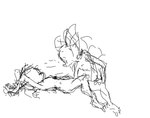 anthro duo hand_on_another's_thigh hands_above_head lying male nude on_back plantigrade snout ljrmr blue_(ljrmr) fox_(ljrmr) canid canine deer fox mammal 2022 black_and_white digital_drawing_(artwork) digital_media_(artwork) hi_res monochrome paint_tool_sai_(artwork) sketch nonbinary_(lore)