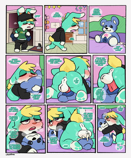 anthro anthro_penetrating anus backsack ball_tuft balls bed blonde_hair blush bodily_fluids bottomless bottomless_anthro bottomless_male buckteeth butt clothed clothed_anthro clothed_male clothing cum cum_in_plushie cum_inside dialogue ears_back furniture genital_fluids genitals hair hoodie hoodie_only hug hugging_object hugging_plushie humanoid_genitalia humanoid_penis humping inside looking_pleasured male male_anthro masturbation on_bed pawpads paws penetrable_sex_toy penetration penile penis pivoted_ears plushie plushophilia rear_view sex_toy solo speech_bubble teddy_bear teeth text thrusting tired toony topwear topwear_only tuft undressing crushpepper animal_crossing nintendo subway_(restaurant) sasha_(animal_crossing) lagomorph leporid mammal rabbit 2022 absurd_res comic digital_media_(artwork) english_text hi_res