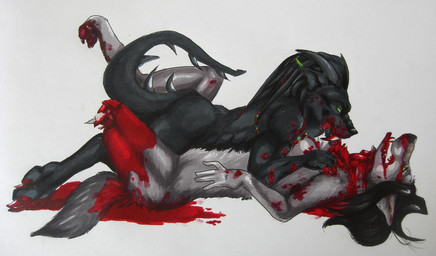 amputee anthro blood bodily_fluids bone breasts claws death disability duo fangs female forced gore gore_focus hard_vore horn humanoid_pointy_ears male male/female necrophilia nipples pointy_ears rape sex simple_background snuff spikes spines tail teeth vore white_background xotox zuki_akula canid canine canis gargoyle mammal wolf marker_(artwork) traditional_media_(artwork)