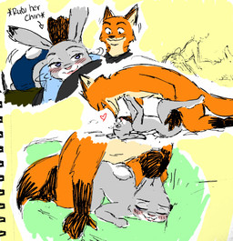 anthro aroused bed bedroom_eyes blush doggystyle duo ear_pull female from_behind_position furniture kiss_on_nose kissing looking_pleasured lying lying_on_bed male male/female narrowed_eyes on_bed romantic romantic_couple seductive sex simple_background sunnypompom06 disney zootopia judy_hopps nick_wilde canid canine european_rabbit fox lagomorph leporid mammal oryctolagus rabbit true_fox hi_res sketch