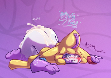 ambiguous_gender anthro ass_up blush bodily_fluids butt cum cum_inside excessive_cum excessive_genital_fluids genital_fluids leaking_cum lying open_mouth simple_background solo spiral spiral_eyes text thick_thighs minty_kane nintendo pokemon soovi_(minty_kane) generation_3_pokemon jirachi legendary_pokemon pokemon_(species) 2026 digital_drawing_(artwork) digital_media_(artwork)
