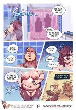 anthro bathing bathing_together black_nose blonde_hair blush bodily_fluids bottomwear brown_hair clothed clothed_anthro clothed_female clothed_male clothing dialogue duo female flashback fur genitals hair male overweight overweight_anthro overweight_female overweight_male pants pink_body pink_fur shower showering showering_together standing steam stretch_marks text tongue vulva water wet wet_body wet_fur wet_hair mikrogoat abe_(mikrogoat) stella_(mikrogoat) beaver lagomorph leporid mammal mustelid otter rabbit rodent comic english_text hi_res url