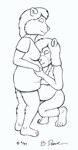 1997 anthro bear bernard_doove breasts clothed clothing duo eyes_closed female female/female fur greyscale hair herm_(lore) kneeling mammal monochrome pregnant