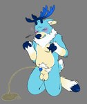 animal_genitalia animal_penis anthro antlers balls blue_antlers blue_body blue_hooves blue_nose blue_penis blush blush_lines bodily_fluids body_hair cervine_genitalia cervine_penis countershading deer eyes_closed genital_fluids genitals grey_background hairy_balls hi_res hooves horn inner_ear_fluff male male_peeing mammal markings neck_tuft new_world_deer open_mouth peeing penis penis_tip pink_blush pubes reindeer relieved sawsbuck_69 scut_tail sheath short_tail sighing simple_background smile solo sound_effects tail tan_body tan_countershading tan_markings tidal_(sawsbuck_69) tuft urine urine_on_ground urine_pool urine_stream watersports white_body_hair white_inner_ear_fluff white_markings white_pubes