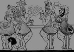 anthro bar bar_stool beverage big_breasts big_butt bottomwear breasts butt clothed clothing cocktail_dress counter dialogue dress ear_piercing ear_stud eyelashes facial_piercing fangs female fingers flirting fluffy fluffy_tail fur furniture gesture group hair half-closed_eyes hand_gesture hand_on_back holding_beverage holding_object huge_breasts long_sleeves male mane narrowed_eyes neck_tuft nose_piercing nose_ring paws piercing pointing propositioning ring_piercing romantic romantic_couple simple_background sitting skirt slightly_chubby slightly_chubby_anthro slightly_chubby_female smile speech_bubble stool swingers tail teeth text thick_thighs tuft puwwby_(artist) bonnie_(puwwby) charlotte_genevieve honey_(puwwby) lyla_no'uka beagle canid canine canis domestic_dog felid hunting_dog lion mammal nordic_sled_dog pantherine samoyed scent_hound spitz 2023 digital_drawing_(artwork) digital_media_(artwork) english_text greyscale monochrome sketch andromorph_(lore) nonbinary_(lore) trans_(lore) trans_man_(lore)