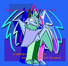 anthro blind clothed clothing disability fur hair male neck_tuft no_irises no_pupils open_mouth smile solo text tuft wings firefa nyx_whyamionthisgame bat mammal digital_media_(artwork) english_text
