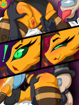 anthro aroused_smile arthropod_abdomen ass_up bald big_butt black_arms black_clothing black_hat black_headwear black_neck black_topwear blush blushing_butt blushing_shoulders breast_squish breasts brown_neck butt butt_grab butt_squish cervical_penetration clothing clothing_aside clothing_pull confuse cunnilingus deep_cunnilingus duo exclamation_point eyebrows eyelashes faceless_character faceless_male fangs female footwear genital_focus genitals glistening glistening_butt glistening_eyes gradient_background green_eyes hand_on_butt hat headgear headwear heart_eyes heart_symbol hug hugging_another hugging_butt insect_wings internal internal_vaginal knee_highs knee_socks legwear long_tongue looking_down looking_pleasured looking_surprised male male/female open_mouth oral orange_tongue orange_vulva panties panties_aside panty_pull penetration pink_tongue pointy_nose pupils pupils_closed raised_eyebrow raised_wings sex shaking shivering simple_background slightly_chubby slit_pupils small_waist socks spread_legs spread_vulva spreading squish tan_body teeth textured_background thick_eyebrows thick_eyelashes tight_clothing tights tongue tongue_in_uterus tongue_out tongue_penetration topwear underwear underwear_aside underwear_pull uterus vaginal vulva vulva_focus white_sheets wide_hips wings x-ray_view yellow_body painting_nyxie nyxie_(painting_nyxie) arthropod bee human hymenopteran insect mammal undead 3:4 absurd_res comic digital_drawing_(artwork) digital_media_(artwork) hi_res watermark