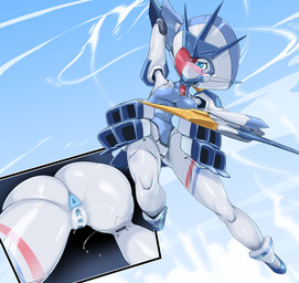 action_pose anus blush bodily_fluids breasts butt censor_bar female genital_fluids genitals ineffective_censorship machine multiple_angles not_furry pose rear_view simple_background solo vaginal_fluids vulva y_anus pochincoff darling_in_the_franxx studio_trigger delphinium humanoid robot robot_humanoid censored