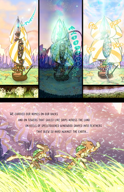 anthro dandelion duo flower kite_tower magic male narration nonsexualized_young onomatopoeia outside plant sound_effects text fek the_sparks_of_daybreak fekkri_talot rikken_talot arthropod catfolk dragonfly insect absurd_res comic english_text hi_res