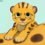 baby female feral fur happy looking_at_viewer markings paws pencil smile spots young alcosaurusrex mwendothecheetah opela_(mwendo) pazola_(mwendo) cheetah felid feline mammal 1:1 absurd_res digital_media_(artwork) hi_res