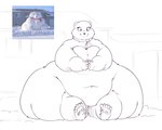 5_fingers 5_toes anthro belly big_belly breasts eyelashes feet female fingers hyper navel overweight overweight_anthro overweight_female pawpads real sitting smile snow_sculpture solo thick_thighs toes wide_hips sirmasterdufel bear mammal polar_bear ursine 2022 hi_res