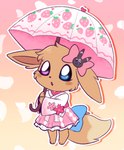 accessory anthro asian_clothing blush bow_ribbon brown_body clothing daww east_asian_clothing female flower hair_accessory hair_bow hair_ribbon heterochromia japanese_clothing kimono plant ribbons simple_background solo umbrella pukopop nintendo pokemon gracie_(sweetcupcake) eevee generation_1_pokemon pokemon_(species) 2022 hi_res