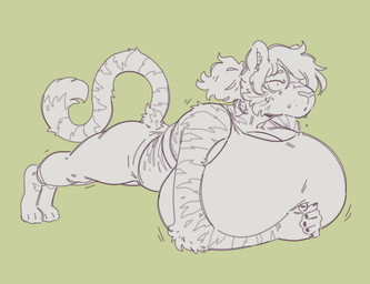 anthro big_breasts big_tail bodily_fluids breasts female huge_breasts hyper hyper_breasts lying on_front planking solo straining stretching sweat tail workout_clothing had_my_way yiri_(milkand) felid mammal pantherine tiger