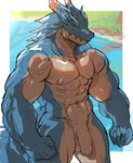 2_horns abs anthro anthrofied areola balls biceps biped blue_body blue_scales fist foreskin genitals horn humanoid_genitalia humanoid_hands humanoid_penis male muscular muscular_anthro muscular_male muscular_thighs nipples nude partially_submerged pecs penile penis pink_nipples scales solo spikes spikes_(anatomy) standing tail tan_body tan_scales triceps vein veiny_penis water majinjin23 capcom monster_hunter lagiacrus leviathan_(mh) scalie 2025 colored digital_drawing_(artwork) digital_media_(artwork) hi_res
