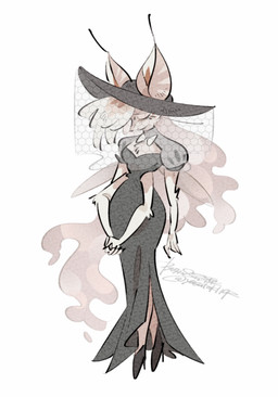 anthro clothed clothing female hat headgear headwear simple_background solo veiled_hat white_background yasutak1192 hellaverse helluva_boss queen_bee-lzebub_(helluva_boss) arthropod bee canid canine hybrid hymenopteran insect mammal absurd_res hi_res