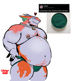 anthro beard belly big_belly body_hair bulge chain_necklace chest_hair clothing detailed_bulge facial_hair happy_trail heart_symbol jewelry jockstrap lock looking_at_viewer male moobs mostly_nude necklace overweight overweight_male photo small_bulge smile solo text thick_thighs tweet underwear aviesergal avie sergal english_text hi_res