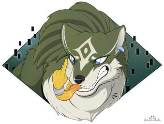 4_fingers ambiguous_focus ambiguous_gender angry annoyed back_tuft black_nose blonde_hair blue_eyes bracelet cheek_tuft chest_tuft clenched_teeth countershading cramped duo ear_piercing ear_ring facial_markings facial_tuft fangs female female_prey feral feral_pred finger_wag fingers fluffy front_view fur fur_markings fur_tuft gesture green_background green_body green_fur grey_body grey_countershading hair half-closed_eyes hand_gesture head_markings head_tuft in_mouth jewelry long_hair male male_pred markings mostly_nude motion_lines narrowed_eyes neck_bulge neck_tuft nude oral_vore partially_inside piercing pointing prehensile_hair quadruped restrained ring_piercing simple_background soft_vore solo_focus standing symbol teeth text three-quarter_view tuft vore white_background s2-freak nintendo the_legend_of_zelda twilight_princess link_(wolf_form) midna canid canine canis mammal wolf 2019 2020 bust_portrait colored digital_drawing_(artwork) digital_media_(artwork) english_text portrait signature watermark