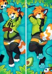 anthro bottomwear clothing drawing_tablet electronics female hood hotpants jacket leaf legwear pen phone plushie shorts solo stockings topwear jinxit pocky_(jinxit) ailurid mammal red_panda absurd_res hi_res