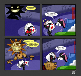 duo female feral floppy_ears male spots text unclescooter 101_dalmatian_street 101_dalmatians disney five_nights_at_freddy's five_nights_at_freddy's:_security_breach scottgames steel_wool_studios demon_(darkdemon) elvira_(cartooncross) fan_character canid canine canis dalmatian domestic_dog hunting_dog mammal mixed_breed saluki sighthound 2022 comic english_text hi_res