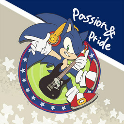 anthro blue_body blue_fur clothing electric_guitar electronics footwear fur gesture gloves green_eyes grin guitar hand_gesture handwear headphones holding_guitar holding_musical_instrument holding_object male musical_instrument one_eye_closed plucked_string_instrument pointing shoes smile solo star string_instrument text wink bukikobuta sega sonic_the_hedgehog_(series) sonic_the_hedgehog eulipotyphlan hedgehog mammal 1:1 2014 english_text