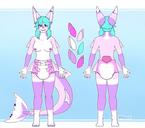 ageplay anthro barbell_piercing blue_hair claws clothed clothing diaper ear_piercing ear_stud female female_anthro finger_claws front_view glistening glistening_eyes hair industrial_piercing infantilism looking_at_viewer multiple_piercings nipple_barbell nipple_piercing nipples open_mouth open_smile piercing pink_body pink_diaper pink_eyes pink_nipples purple_body rear_view roleplay simple_background smile solo standing toe_claws topless wearing_diaper white_body white_diaper riddlr aquatic fish shark hi_res model_sheet