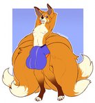 animal_genitalia anthro balls big_balls big_sheath boxer_briefs clothed clothing fur genitals huge_balls huge_sheath hyper hyper_balls hyper_genitalia hyper_sheath looking_at_viewer male nipples sheath simple_background smile solo underwear knottytracker hino_(secretly_yordle) canid canine canis fox hybrid mammal wolf hi_res