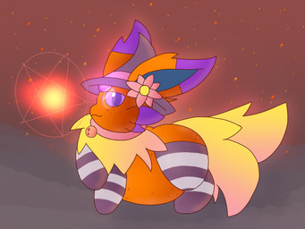 bell bell_collar belly butt clothing collar eyewear feral flower_on_head footwear freckled_belly freckled_butt freckled_face freckles glasses hat headgear headwear legwear magic_user occult_symbol overweight pattern_clothing pattern_legwear pattern_thigh_highs pentagram socks solo striped_clothing striped_legwear striped_thigh_highs stripes symbol thigh_highs volcano witch witch_costume witch_hat nanabsylve nintendo pokemon eeveelution espeon flareon generation_1_pokemon generation_2_pokemon pokemon_(species) 4:3 hi_res