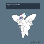 1:1 absurd_res anthro beady_eyes blue_accents dirtymac english_text erection generation_4_pokemon genitals hi_res male nintendo nude penis pokemon pokemon_(species) red_accents text togekiss white_body wings