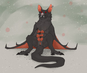 6_breasts anus bat_ears bat_nose black_body black_fur blush breast_squeeze breasts claws crouching ear_piercing ear_ring earrings_only eyelashes fangs female feral fluffy_mane from_front_position fur genitals grey_body grey_fur looking_at_viewer membrane_(anatomy) membranous_wings multi_breast orange_vulva orange_wings piercing presenting presenting_anus presenting_vulva reclining_pose red_eyes ring_piercing semi-anthro simple_background solo squeezing tail tan_background teats teeth vulva wings ferocious_ferals bat leaf-nosed_bat mammal microbat vampire_bat yangochiropteran 2025 absurd_res hi_res signature