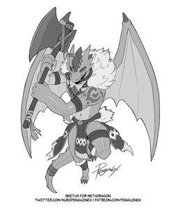 3_toes anthro axe barefoot battle_axe bottomwear claws clothed clothing feet front_view glistening glistening_eyes holding_axe holding_object horn jewelry loincloth male melee_weapon membrane_(anatomy) membranous_wings navel necklace pupils simple_background slit_pupils solo tail toes weapon wings penguinexperience european_mythology mythology dragon mythological_creature mythological_scalie scalie western_dragon full-length_portrait monochrome portrait signature