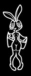 anthro black_background black_body black_ears black_fur blush blush_lines breasts clothed clothing female female_anthro fur genitals glowing glowing_body half-closed_eyes humanoid_genitalia humanoid_pussy knock-kneed looking_at_viewer narrowed_eyes navel nipples open_clothing open_dress open_mouth open_smile presenting presenting_body pussy rabbit_ears simple_background small_breasts smile solo unusual_eyes vussybussy vib-ribbon vibri lagomorph leporid mammal rabbit 2024 hi_res monochrome