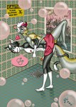 anthro athletic athletic_male bath bathhouse big_butt big_eyes black_body black_fur bubble butt caution_sign countershading dipstick_tail drain duo entwined_tails erection eye_contact eyebrows femboy fluffy fluffy_tail fur genitals gesture green_eyes grey_body grey_fur hair hand_gesture heart_symbol highlights_(coloring) leaning leaning_forward lifting_partner locked_arms long_tail looking_at_another looking_down looking_up lying magenta_hair male male/male male_on_top markings multicolored_hair multicolored_tail nipples on_back on_top painting painting_(object) penis playful raised_eyebrow romantic romantic_couple sharing_clothing side_view smile tail tail_coil tail_markings teal_eyes teasing thumbs_up tongue tongue_out towel towel_only whiskers white_body white_countershading white_hair white_penis yellow_body yellow_countershading gopher_chucks frankie_donnelly jesse_michaud domestic_cat felid feline felis mammal rodent sciurid tree_squirrel digital_media_(artwork) hi_res