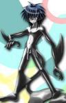 anthro arm_fin balls big_hands biped black_body black_penis blue_hair countershading fin genitals grey_eyes grey_markings hair hair_over_eyes leg_fins long_fingers long_penis male markings navel nude open_mouth penis skinny solo standing tail tail_fin sheeque animal_humanoid humanoid marine marine_humanoid 2007 digital_media_(artwork) full-length_portrait portrait