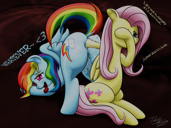 anal anal_fisting anal_penetration anus blue_body blue_feathers blue_fur bodily_fluids cutie_mark duo feathered_wings feathers female female/female feral fisting fur genital_fluids genitals hair multicolored_hair multicolored_tail penetration pink_hair rainbow_hair rainbow_tail tail text vaginal_fluids vulva wings yellow_body yellow_feathers darkkoushirou friendship_is_magic hasbro my_little_pony mythology fluttershy_(mlp) rainbow_dash_(mlp) equid equine mammal mythological_creature mythological_equine pegasus 4:3 english_text
