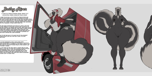 anthro anus areola big_anus big_butt biped black_body breasts butt clothed clothing female fingering fingering_self front_view fur genitals huge_anus huge_butt hyper hyper_butt masturbation multicolored_body nipples nude rear_view thick_thighs vehicle vulva wide_hips casloafy mammal mephitid skunk absurd_res hi_res model_sheet