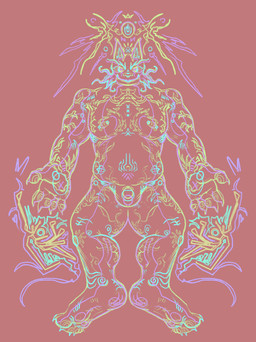 abstract_art male muscular nipple_piercing nipples null piercing solo kobold_orion hare lagomorph leporid mammal 2022 absurd_res digital_media_(artwork) hi_res sketch