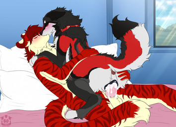 animal_genitalia animal_vulva anthro anthro_on_feral anthro_penetrating anthro_penetrating_feral anus bed bedroom_sex bestiality bestiality_kiss biped black_body black_fur blush bodily_fluids butt butt_grab canine_genitalia canine_vulva collar countershading cum cum_in_vagina cum_inside cum_on_own_penis cum_on_penis cum_on_self day duo ejaculation eyes_closed female female_feral female_on_anthro female_on_top female_penetrated feral feral_on_top feral_penetrated fur furniture genital_fluids genitals grey_body grey_fur hand_on_butt interspecies kissing_while_penetrated kissing_while_penetrating logo lying lying_on_bed male male/female male_anthro male_on_feral male_penetrating male_penetrating_female multicolored_body multicolored_fur nude_anthro nude_male on_bed on_top paws penetration penile penile_penetration penis penis_in_vagina pillow pivoted_ears quadruped red_body red_fur sex side_view slim slim_anthro slim_male striped_body striped_fur stripes tan_body tan_countershading tan_fur text vaginal vaginal_penetration vulva white_body white_countershading window barndog angel_(velvetvlade) keda_(yipsky) canid canine canis felid mammal pantherine tiger wolf 2025 artist_logo artist_name digital_drawing_(artwork) digital_media_(artwork) hi_res