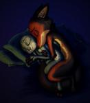 2017 anthro bed bedding brown_body brown_fur canid canine color_edit colored disney duo eyes_closed female fox fur furniture grey_body grey_fur judy_hopps lagomorph leporid male mammal nick_wilde pillow rabbit red_fox romantic romantic_couple sleeping spooning stormspike tasteful third-party_edit true_fox ziegelzeig zootopia