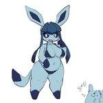 anthro bikini breasts cleavage clothed clothing duo female short_stack simple_background surprise swimwear two-piece_swimsuit white_background zamuzaza2 nintendo pokemon canid eeveelution generation_4_pokemon generation_8_pokemon glaceon mammal morpeko pokemon_(species) 1:1